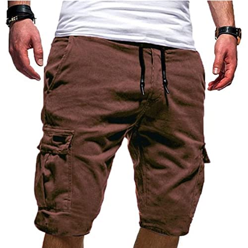 EMATOP Herren Cargo Shorts Baumwolle Kurze Hose Einfarbig Cargohose Bermuda Short mit 6 Taschen Sommerhose Bund Sporthose Regulär Fit Freizeithose Laufshorts Männer, XL, 03-braun von EMATOP