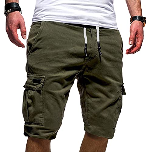 EMATOP Herren Cargo Shorts Baumwolle Kurze Hose Einfarbig Cargohose Bermuda Short mit 6 Taschen Sommerhose Bund Sporthose Regulär Fit Freizeithose Laufshorts Männer, XXL, 14-armeegrün von EMATOP