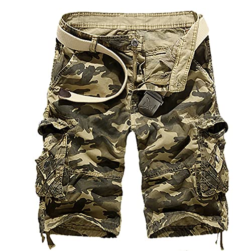 EMATOP Herren Cargo Shorts mit 6 Taschen Kurze Hosen aus 100% Baumwolle Cargohose Vintage Tarnung Druck Sporthose Lässiges Regulär Fit Kurze Arbeitshosen Bequem Stoffhose Wanderhose von EMATOP