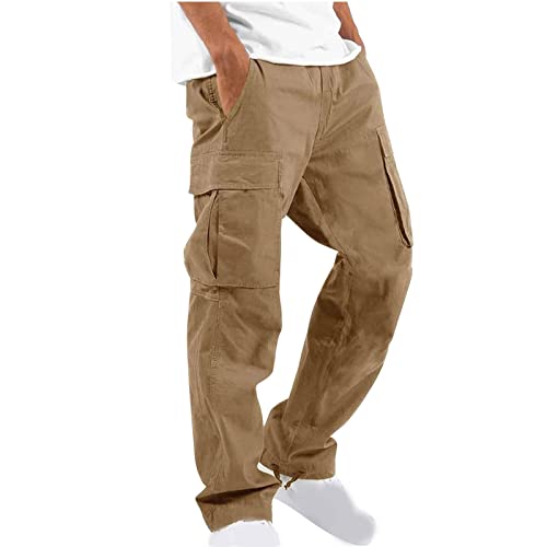 EMATOP Herren Cargohose Baumwolle Casual Sporthose Vintage Chino Cargo Hose mit Taschen Freizeithose Regulär Fit Sweathose Einfarbig Leichte Stoffhose Elastische Taille Outdoorhose für Männer von EMATOP