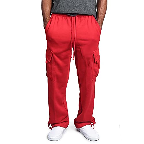 EMATOP Herren Cargohose Baumwolle Lang Cargo Hose Regular Fit Freizeithose Casual Einfarbig Sporthose mit Taschen Outdoorhose Elastische Taille Sweatpants Frühling Wanderhose Trekkinghose von EMATOP