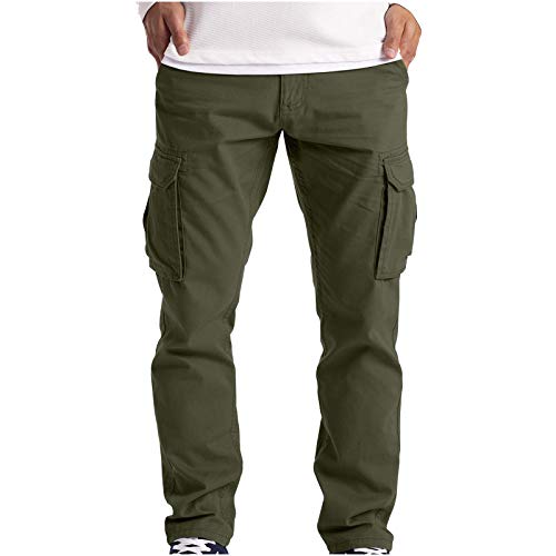 EMATOP Herren Cargohose Baumwolle Lang Cargo Hose Regular Fit Freizeithose Casual Einfarbig Sporthose mit Taschen Outdoorhose Elastische Taille Sweatpants Frühling Wanderhose Trekkinghose von EMATOP