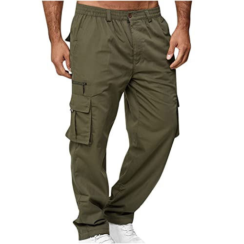 EMATOP Herren Cargohose Baumwolle Lang Cargo Hose Regular Fit Freizeithose Casual Einfarbig Sporthose mit Taschen Outdoorhose Elastische Taille Sweatpants Frühling Wanderhose Trekkinghose von EMATOP