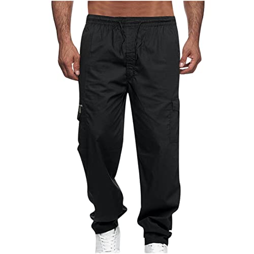 EMATOP Herren Cargohose Baumwolle Lang Cargo Hose Regular Fit Freizeithose Casual Einfarbig Sporthose mit Taschen Outdoorhose Elastische Taille Sweatpants Frühling Wanderhose Trekkinghose von EMATOP