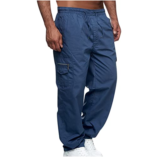 EMATOP Herren Cargohose Baumwolle Lang Cargo Hose Regular Fit Freizeithose Casual Einfarbig Sporthose mit Taschen Outdoorhose Elastische Taille Sweatpants Frühling Wanderhose Trekkinghose von EMATOP