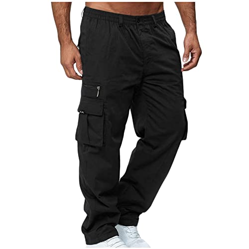 EMATOP Herren Cargohose Baumwolle Lang Cargo Hose Regular Fit Freizeithose Casual Einfarbig Sporthose mit Taschen Outdoorhose Elastische Taille Sweatpants Frühling Wanderhose Trekkinghose von EMATOP