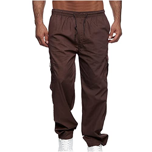 EMATOP Herren Cargohose Baumwolle Lang Cargo Hose Regular Fit Freizeithose Casual Einfarbig Sporthose mit Taschen Outdoorhose Elastische Taille Sweatpants Frühling Wanderhose Trekkinghose von EMATOP