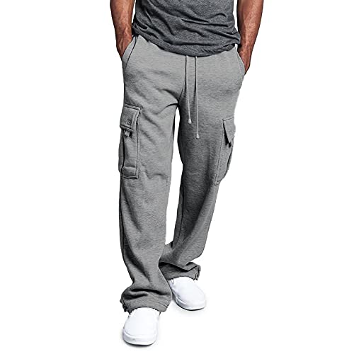 EMATOP Herren Cargohose Baumwolle Lang Cargo Hose Regular Fit Freizeithose Casual Einfarbig Sporthose mit Taschen Outdoorhose Elastische Taille Sweatpants Frühling Wanderhose Trekkinghose von EMATOP