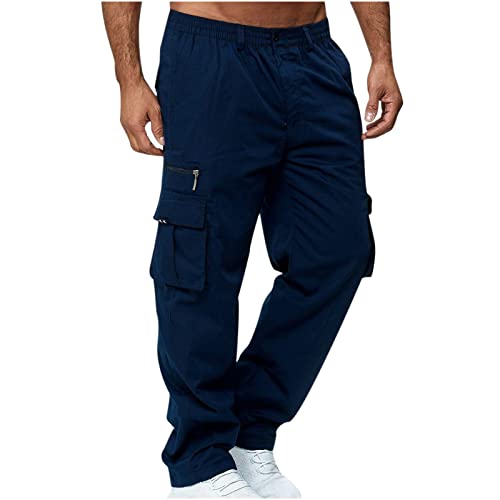 EMATOP Herren Cargohose Baumwolle Lang Cargo Hose Regular Fit Freizeithose Casual Einfarbig Sporthose mit Taschen Outdoorhose Elastische Taille Sweatpants Frühling Wanderhose Trekkinghose von EMATOP