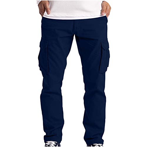 EMATOP Herren Cargohose Baumwolle Lang Cargo Hose Regular Fit Freizeithose Casual Einfarbig Sporthose mit Taschen Outdoorhose Elastische Taille Sweatpants Frühling Wanderhose Trekkinghose von EMATOP