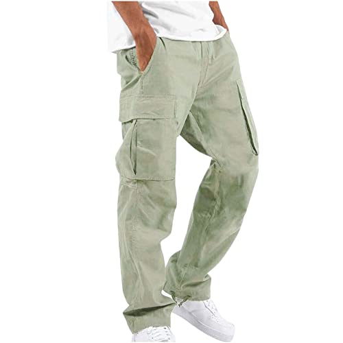 EMATOP Herren Cargohose Baumwolle Lang Cargo Hose Regular Fit Freizeithose Casual Einfarbig Sporthose mit Taschen Outdoorhose Elastische Taille Sweatpants Frühling Wanderhose Trekkinghose von EMATOP