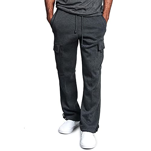 EMATOP Herren Cargohose Baumwolle Lang Cargo Hose Regular Fit Freizeithose Casual Einfarbig Sporthose mit Taschen Outdoorhose Elastische Taille Sweatpants Frühling Wanderhose Trekkinghose von EMATOP