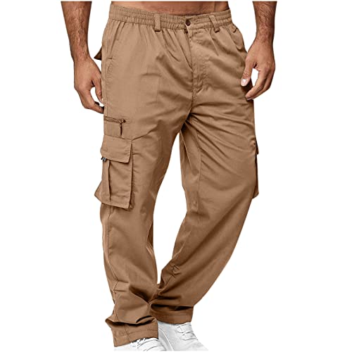 EMATOP Herren Cargohose Baumwolle Lang Cargo Hose Regular Fit Freizeithose Casual Einfarbig Sporthose mit Taschen Outdoorhose Elastische Taille Sweatpants Frühling Wanderhose Trekkinghose von EMATOP