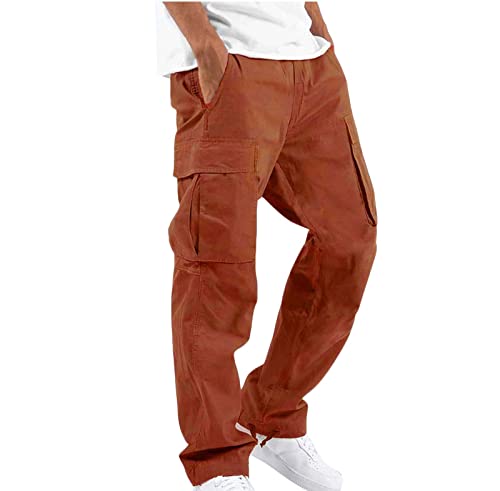 EMATOP Herren Cargohose Baumwolle Lang Cargo Hose Regular Fit Freizeithose Casual Einfarbig Sporthose mit Taschen Outdoorhose Elastische Taille Sweatpants Frühling Wanderhose Trekkinghose von EMATOP