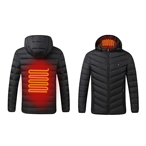 EMATOP Herren Damen Beheizbare Jacke mit 5 Heizzonen 3 Einstellbaren Heizstufen Heizjacke USB Ladeheizung Kapuzenjacke Daunen Baumwolle Beheizte Funktionsjacke mit Kapuze Winddichte Winterjacke von EMATOP