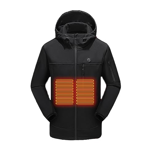 EMATOP Herren Damen Softshell Heizjacke Warm Beheizte Jacke mit Kapuze Winterjacke Sport Langarm Steppjacke USB Lade Heizjacke 10 Heizstufen 3 Temperaturstufen Beheizbare Jacken für Camping von EMATOP