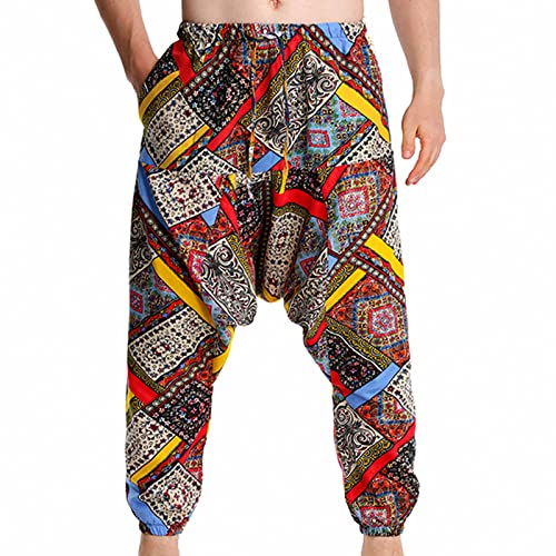 EMATOP Herren Haremshose Baggy Pumphose Yoga Tanz Strand Hosen Vintage Mode Freizeithose Pluderhose Elastische Taille Aladin Pants mit Taschen Aladinhose Weich Bequem Jogginghose Männer von EMATOP