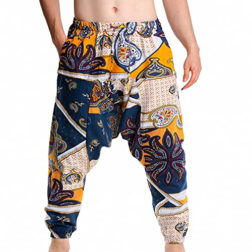 EMATOP Herren Haremshose Baggy Pumphose Yoga Tanz Strand Hosen Vintage Mode Freizeithose Pluderhose Elastische Taille Aladin Pants mit Taschen Aladinhose Weich Bequem Jogginghose Männer von EMATOP