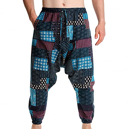 EMATOP Herren Haremshose Baggy Pumphose Yoga Tanz Strand Hosen Vintage Mode Freizeithose Pluderhose Elastische Taille Aladin Pants mit Taschen Aladinhose Weich Bequem Jogginghose Männer von EMATOP