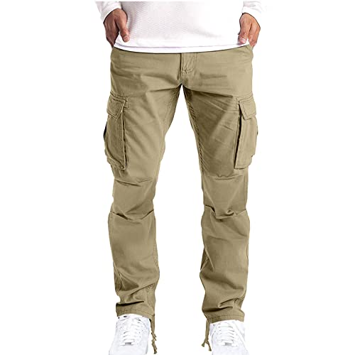 EMATOP Herren Hose Lang Sport Cargohose Regular Fit Sweatpants Elastischer Bund Outdoorhose Baumwolle Einfarbige Cargo Hosen mit Taschen Sporthose Frühling Lässiges Wanderhose für Männer von EMATOP