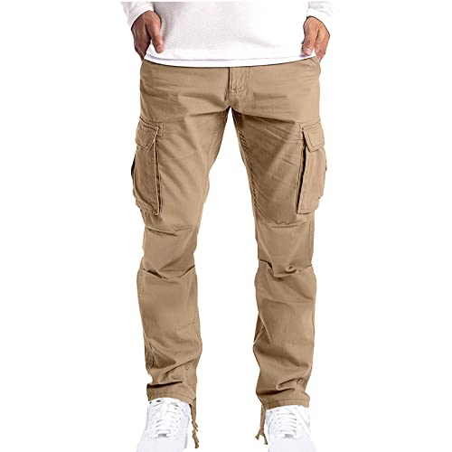 EMATOP Herren Hose Lang Sport Cargohose Regular Fit Sweatpants Elastischer Bund Outdoorhose Baumwolle Einfarbige Cargo Hosen mit Taschen Sporthose Frühling Lässiges Wanderhose für Männer von EMATOP