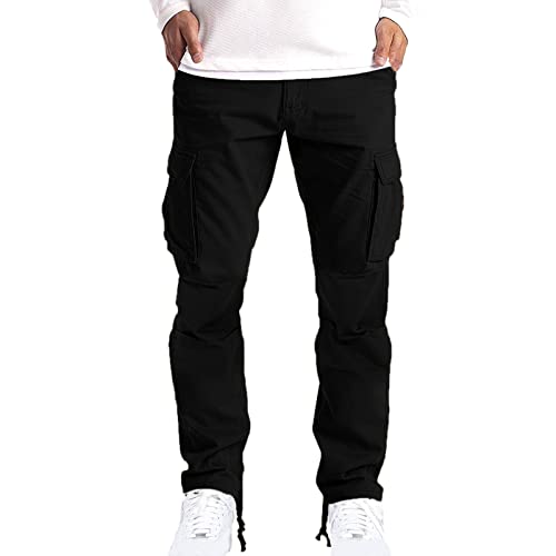 EMATOP Herren Hose Lang Sport Cargohose Regular Fit Sweatpants Elastischer Bund Outdoorhose Baumwolle Einfarbige Cargo Hosen mit Taschen Sporthose Frühling Lässiges Wanderhose für Männer von EMATOP