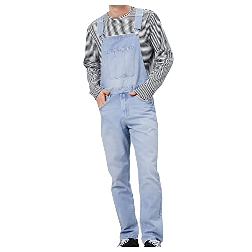 EMATOP Herren Jeans Latzhose Sommer Lange Jeanshose Vintage Einfarbig Arbeitshosen Retro Denim Bib Overall Regulär Fit Jumpsuit mit Taschen Sporthose Verstellbarer Schultergurt Arbeitskleidung von EMATOP