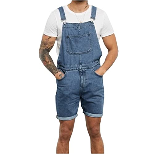 EMATOP Herren Latzhose Overall Jeans Shorts Sommer Kurze Hosen Stilvoll Jumpsuit mit Taschen Denim Hose Verstellbare Träger Kurze Jeanshose Lässiges Regulär Fit Arbeitshose Overalls von EMATOP