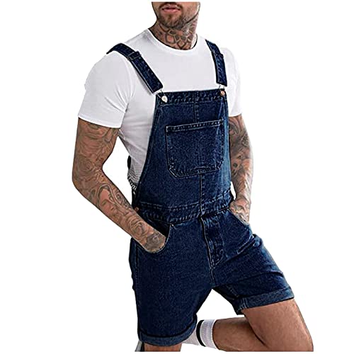Herren Latzhose Overall Jeans Shorts Sommer Kurze Hosen Stilvoll Jumpsuit mit Taschen Denim Hose Verstellbare Träger Kurze Jeanshose Lässiges Regulär Fit Arbeitshose Overalls von EMATOP