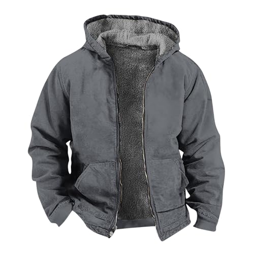 EMATOP Herren Winterjacke Warm Baumwolle Parka Jacke Lässiges Gefüttert Steppjacke Sports Einfarbig Motorradjacke mit Kapuze Taschen Winterparka Mantel Winter Winddicht Arbeitsjacke Trenchcoat von EMATOP