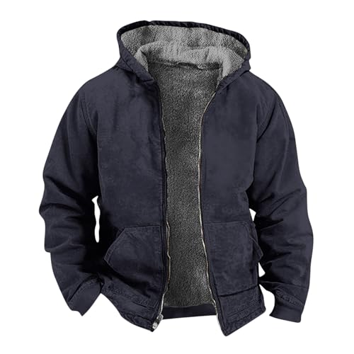 EMATOP Herren Winterjacke Warm Baumwolle Parka Jacke Lässiges Gefüttert Steppjacke Sports Einfarbig Motorradjacke mit Kapuze Taschen Winterparka Mantel Winter Winddicht Arbeitsjacke Trenchcoat von EMATOP