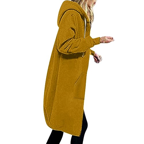 EMATOP Hoodie Damen Herbst Winter Lange Kapuzenpullover Sweatjacke Langarm Pullover Lässig Mantel Jacke Sweatshirt Oversize Coat Outwear Kapuzenjacke von EMATOP