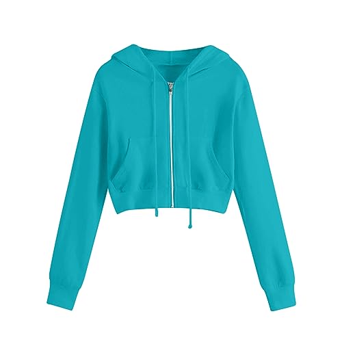 EMATOP Hoodie Damen Kurz Bauchfrei Sweatjacke Casual Sport Kapuzenjacke Langarm Cropped Jacke mit Kapuze Sweatshirt Baumwolle Einfarbig Kapuzenpullover Herbst Winter Dünn Sportjacke Pullover von EMATOP