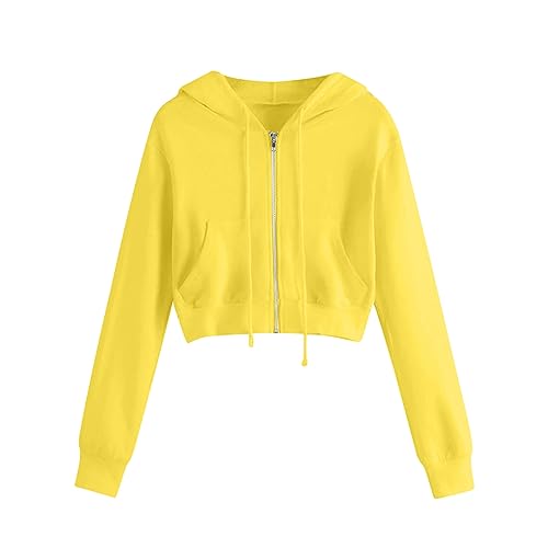 EMATOP Hoodie Damen Kurz Bauchfrei Sweatjacke Casual Sport Kapuzenjacke Langarm Cropped Jacke mit Kapuze Sweatshirt Baumwolle Einfarbig Kapuzenpullover Herbst Winter Dünn Sportjacke Pullover von EMATOP