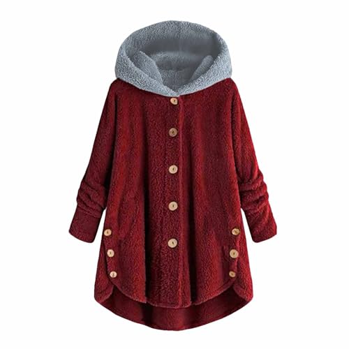 EMATOP Hoodie Damen Lang Fleecejacke Warm Einfarbig Plüschjacke Teddy Fleece Pullover Jacke mit Kapuze Wintermantel Herbst Winter Langarm Sweatjacke Kuschelig Flauschjacke Oversize Outwear von EMATOP