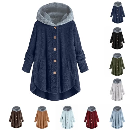 EMATOP Hoodie Damen Lang Fleecejacke Warm Einfarbig Plüschjacke Teddy Fleece Pullover Jacke mit Kapuze Wintermantel Herbst Winter Langarm Sweatjacke Kuschelig Flauschjacke Oversize Outwear von EMATOP