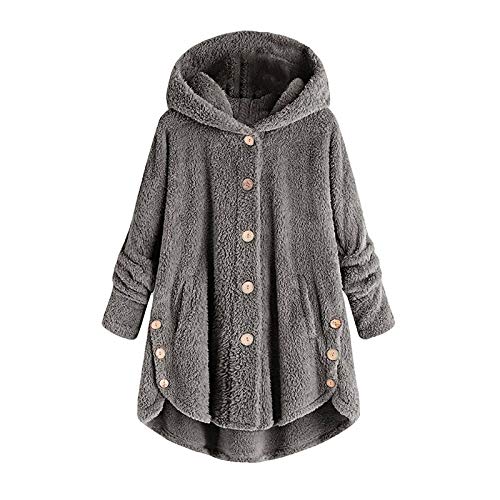 EMATOP Hoodie Damen Lang Fleecejacke Warm Einfarbig Plüschjacke Teddy Fleece Pullover Jacke mit Kapuze Wintermantel Herbst Winter Langarm Sweatjacke Kuschelig Flauschjacke Oversize Outwear von EMATOP