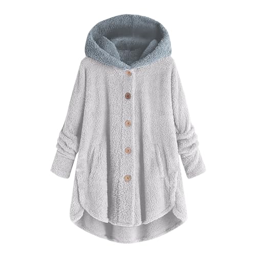 EMATOP Hoodie Damen Lang Fleecejacke Warm Einfarbig Plüschjacke Teddy Fleece Pullover Jacke mit Kapuze Wintermantel Herbst Winter Langarm Sweatjacke Kuschelig Flauschjacke Oversize Outwear von EMATOP