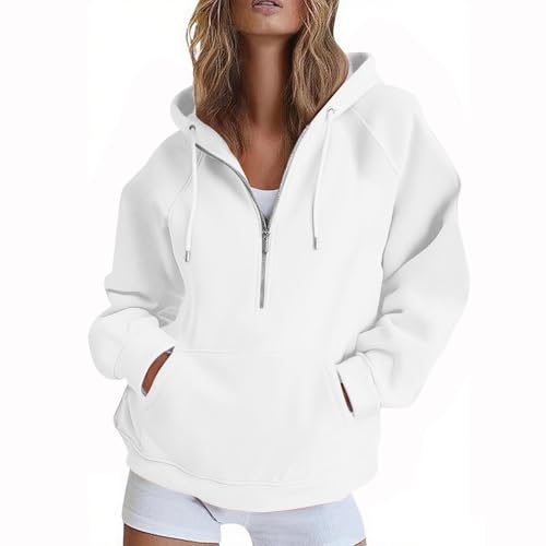 EMATOP Hoodie Damen Sportlich Langarm Sweatshirt Jacke Einfarbig Lässig Kapuzenpullover Leichte Elegant Pullover mit Kapuze Sweatjacke 1/2 Zipper Sportjacke Baumwolle Bequem Kapuzenpulli Outwear von EMATOP