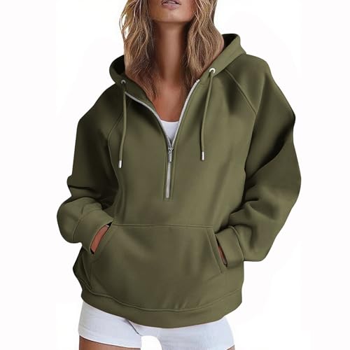 EMATOP Hoodie Damen Sportlich Langarm Sweatshirt Jacke Einfarbig Lässig Kapuzenpullover Leichte Elegant Pullover mit Kapuze Sweatjacke 1/2 Zipper Sportjacke Baumwolle Bequem Kapuzenpulli Outwear von EMATOP