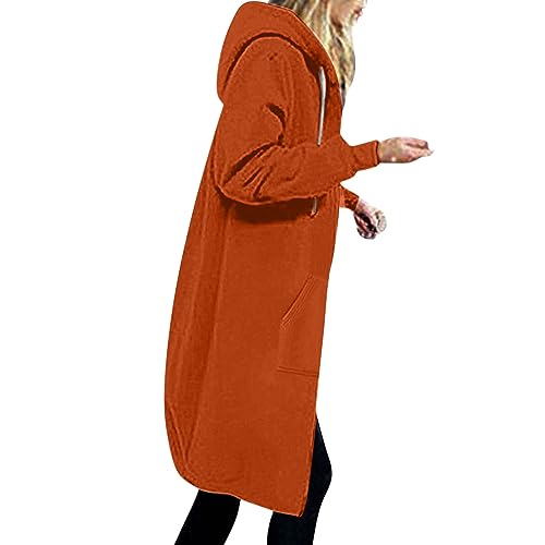 EMATOP Jacke Damen Langen Sweatjacke Casual Baumwolle Fleecejacke mit Kapuze Sport Sweatshirt Einfarbig Elegant Kapuzenjacke Herbst Winter Langarm Hoodies Mantel Teenager Mädchen Kapuzenpullover von EMATOP