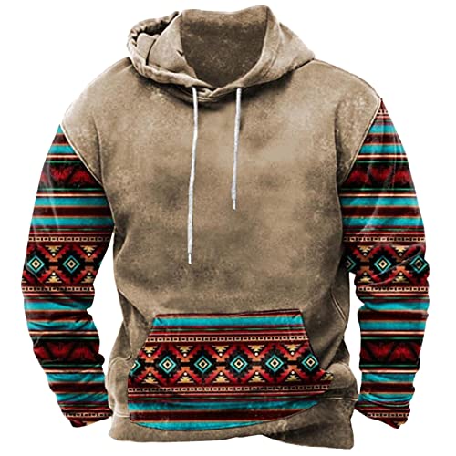 EMATOP Hoodie Herren Langarm Sport Kapuzenpullover Casual Lose Sweatshirt mit Kapuze Pulli Langarmshirt Vintage Ethnischer Druck Pullover Herbst Winter Warm Baumwolle Kapuzenpulli Sweatjacke von EMATOP