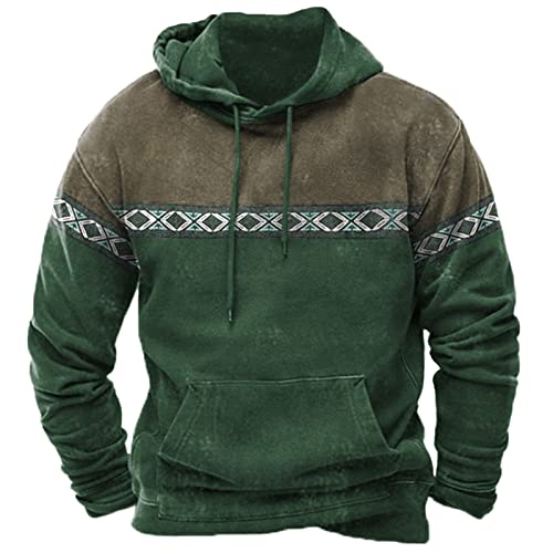 EMATOP Hoodie Herren Langarm Sport Kapuzenpullover Casual Lose Sweatshirt mit Kapuze Pulli Langarmshirt Vintage Ethnischer Druck Pullover Herbst Winter Warm Baumwolle Kapuzenpulli Sweatjacke von EMATOP