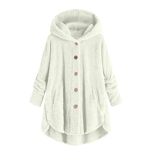 EMATOP Hoodie Jacke Damen Warm Langarm Fleecejacke Teddy-Fleece Pullover Winter Outdoor Teddyjacke mit Kapuze Plüschjacke Einfarbig Casual Wintermantel Kuschelig Flauschig Freizeitjacke Mantel von EMATOP