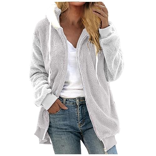 EMATOP Hoodie Pullover Damen Teddy Warm Plüschjacke Lässige Farbblock Kapuzenjacke Herbst Winter Langarm Jacken mit Kapuze Winterjacke Baumwolle Leicht übergangsjacke Kuschelig Fleecejacke von EMATOP