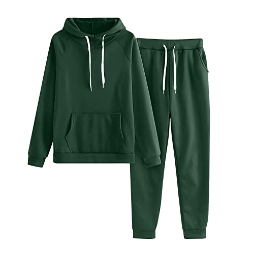 EMATOP Hoodie Sporthose Damen Zweiteiler Jogginganzug Einfarbig Casual Sportanzug Kuschelig Baumwolle Fitnessanzug 2 Teiler Sweatshirt + Lange Hose Tracksuit Frühling Herbst Sport Activewear von EMATOP