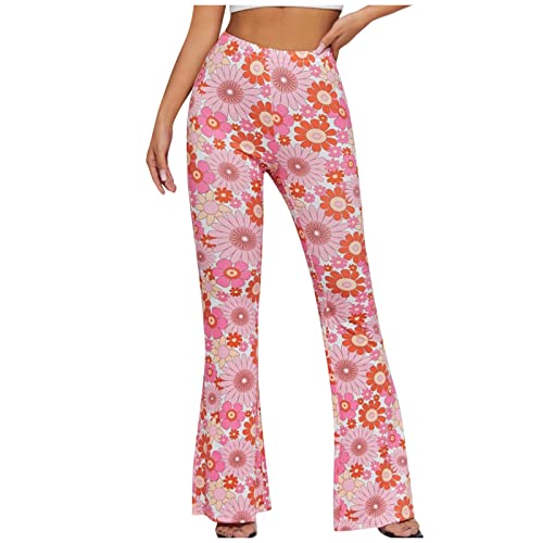 EMATOP Hose Damen Boho Strandhose Hippie Blumen Schlaghose Weites Bein Palazzo Sommerhose Elegant High Waist Bootcut Freizeithose Schön Blumen Druck Caprihose Elastische Taille Yogahose von EMATOP