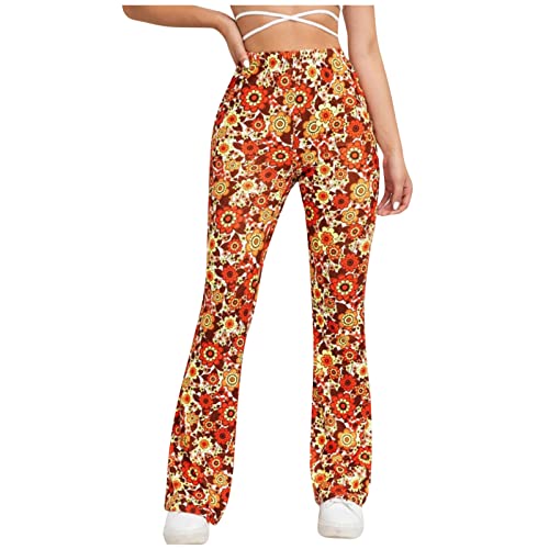 EMATOP Hose Damen Boho Strandhose Hippie Blumen Schlaghose Weites Bein Palazzo Sommerhose Elegant High Waist Bootcut Freizeithose Schön Blumen Druck Caprihose Elastische Taille Yogahose von EMATOP