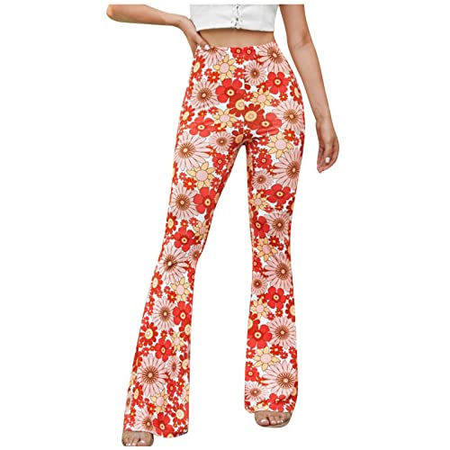 EMATOP Hose Damen Boho Strandhose Hippie Blumen Schlaghose Weites Bein Palazzo Sommerhose Elegant High Waist Bootcut Freizeithose Schön Blumen Druck Caprihose Elastische Taille Yogahose von EMATOP