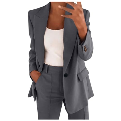 EMATOP Hosenanzüge für Damen Zweiteiler Elegant Blazer Hose Anzug Set Casual Büro Business Outfit Baumwolle Lang Freizeitanzug 2-Teilig Sportlich Tracksuit Einfarbig Workout Sets alle angebote von EMATOP